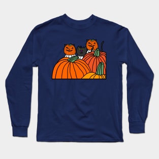 Halloween Horror Pumpkin Head Cats Long Sleeve T-Shirt